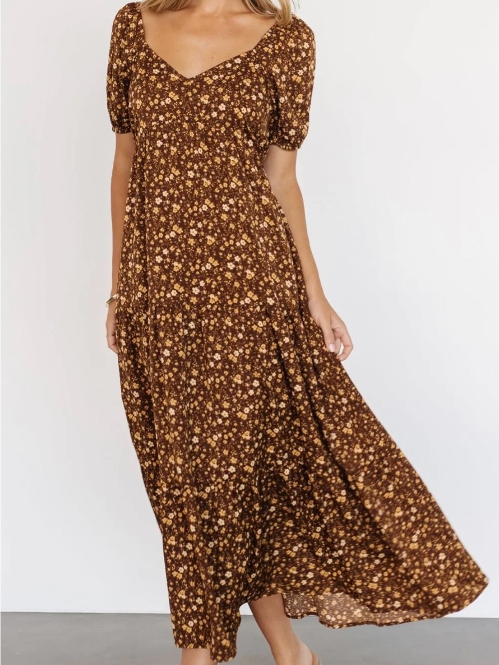 Baltic Born Brown Maxi Dress with Yellow Floral Print - Picture 2 of 6